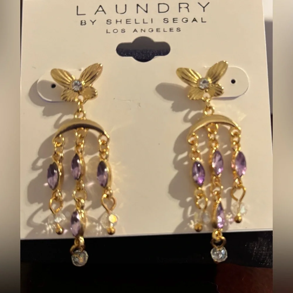 Laundry by Shelli Segal Gold and Purple Chandelier Earrings